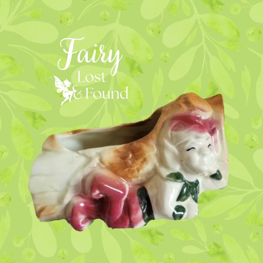 Vintage Planter Elf Pixie Gnome Wood Log